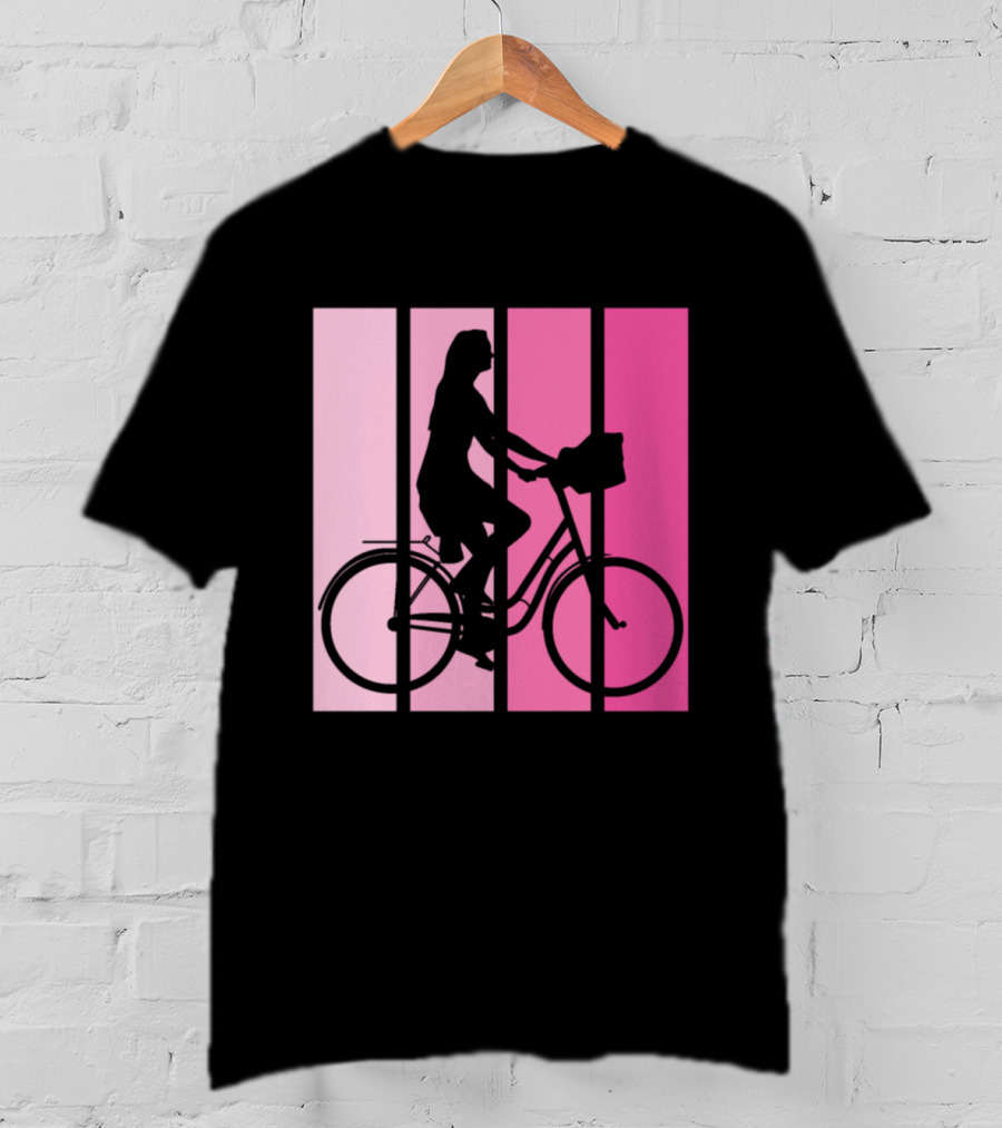 Bicycle Sport Hobby Girls Bike Silhouette Pink Gradient T-Shirt
