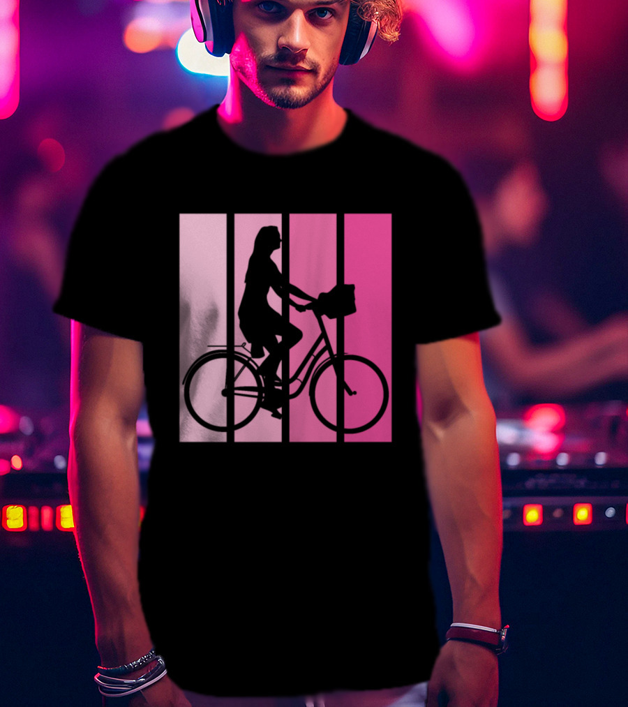 Bicycle Sport Hobby Girls Bike Silhouette Pink Gradient T-Shirt
