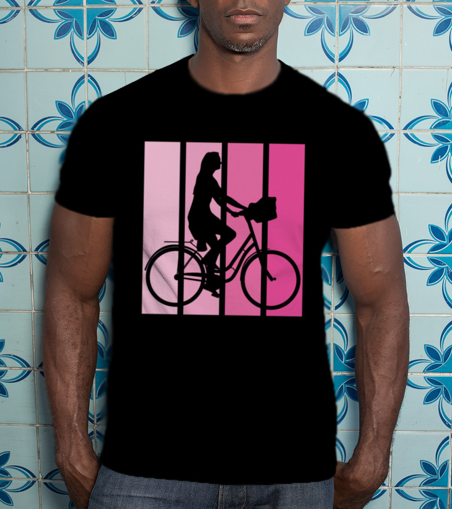 Bicycle Sport Hobby Girls Bike Silhouette Pink Gradient T-Shirt
