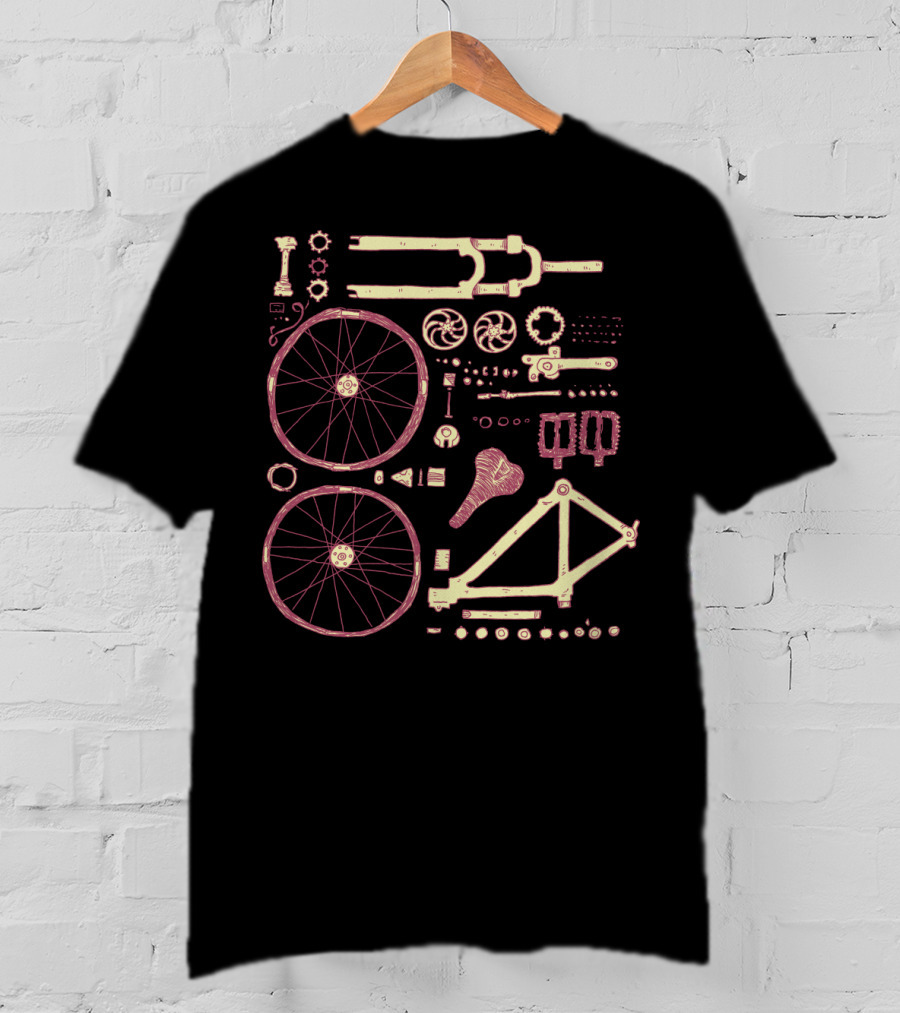Bicycle Parts Diagram Wheels Frame Pedals Saddle Gears T-Shirt