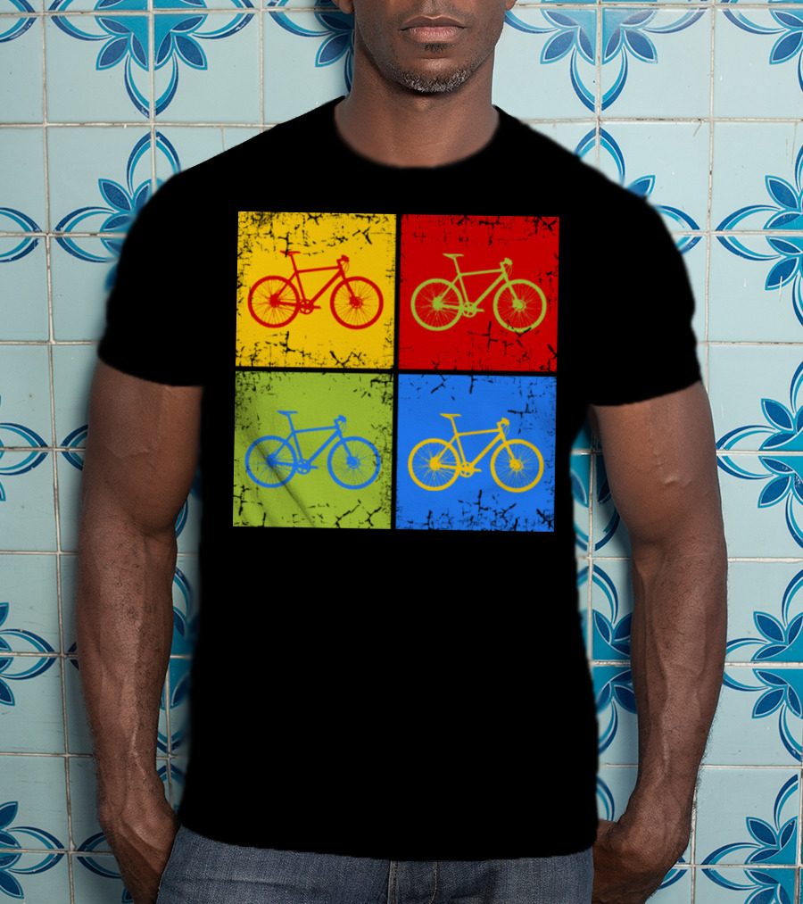 Bike Pop Art Colorful Bicycle Squares T-Shirt
