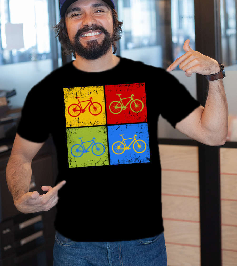 Bike Pop Art Colorful Bicycle Squares T-Shirt