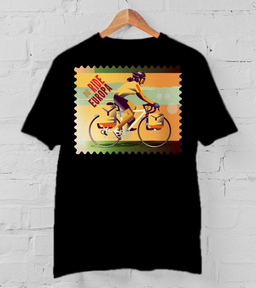 86 Ride Europa Bike Rider Stamp T-Shirt