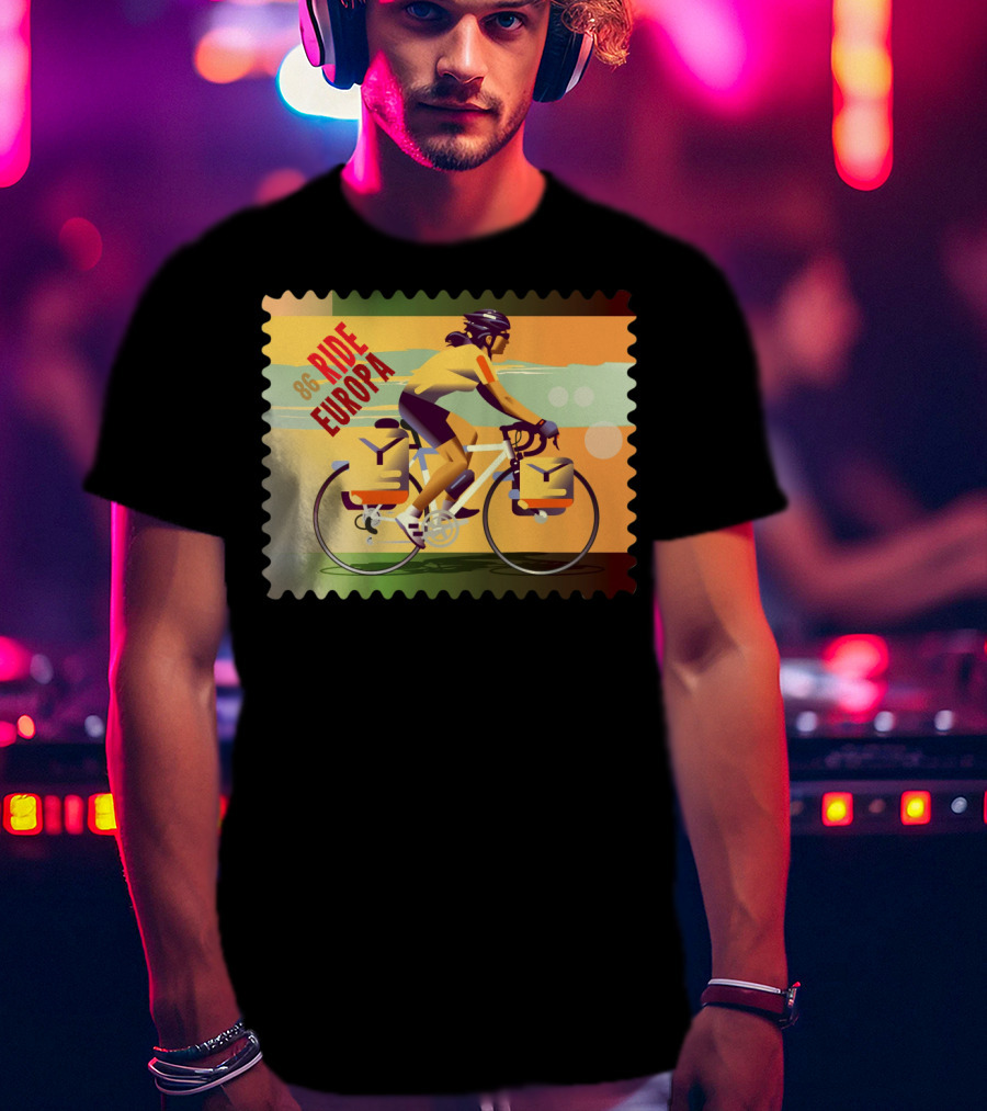 86 Ride Europa Bike Rider Stamp T-Shirt