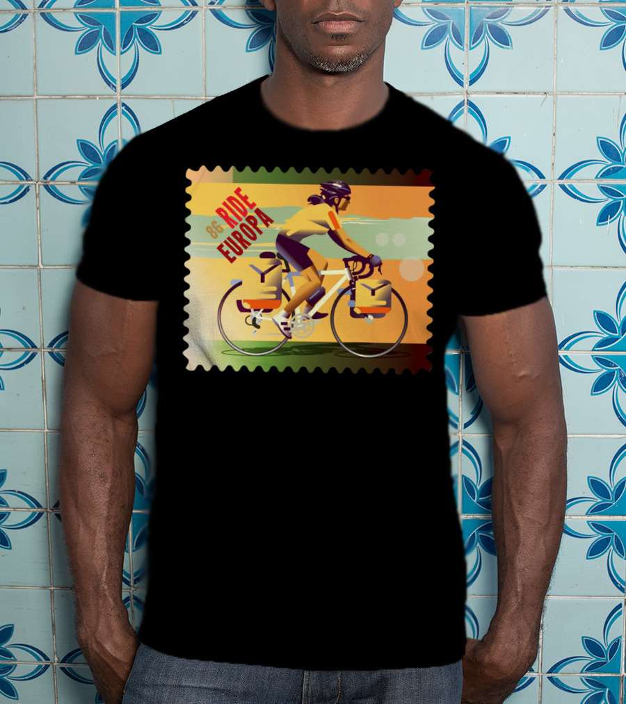 86 Ride Europa Bike Rider Stamp T-Shirt