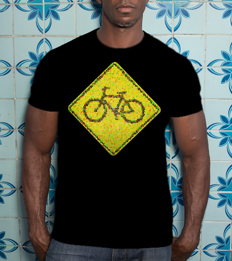 Bike Road Sign Mosaic Style Circular Dots T-Shirt