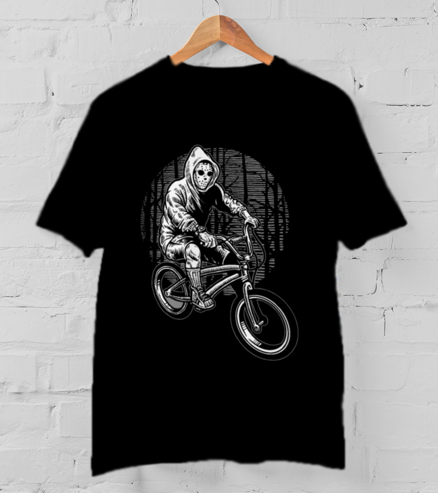 BMX Biker With Mask In Dark Forest T-Shirt