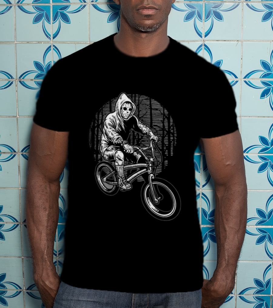 BMX Biker With Mask In Dark Forest T-Shirt