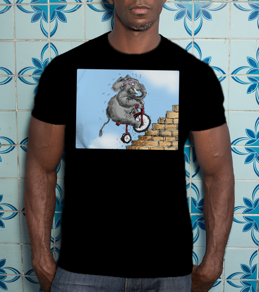 Challenge Accepted Elephant On Unicycle Climbing Stairs T-Shirt