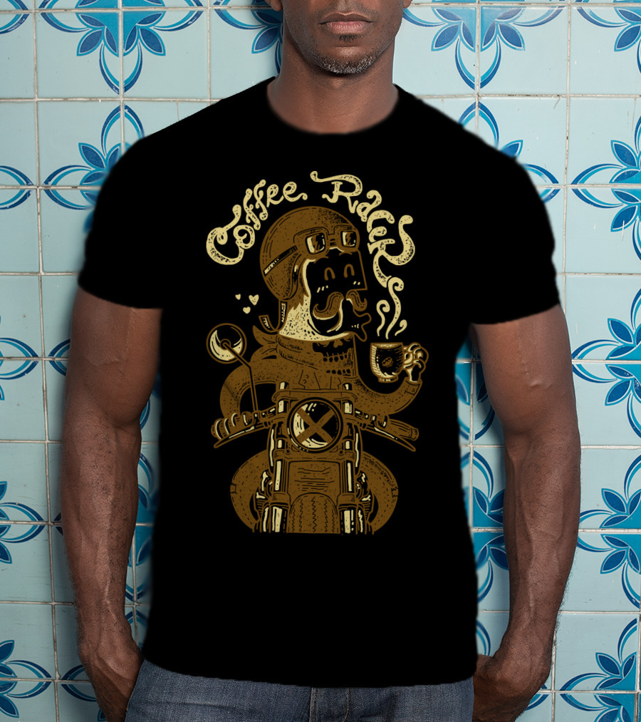 Coffee Racer Motorcycle Hipster Drinking Coffee T-Shirt