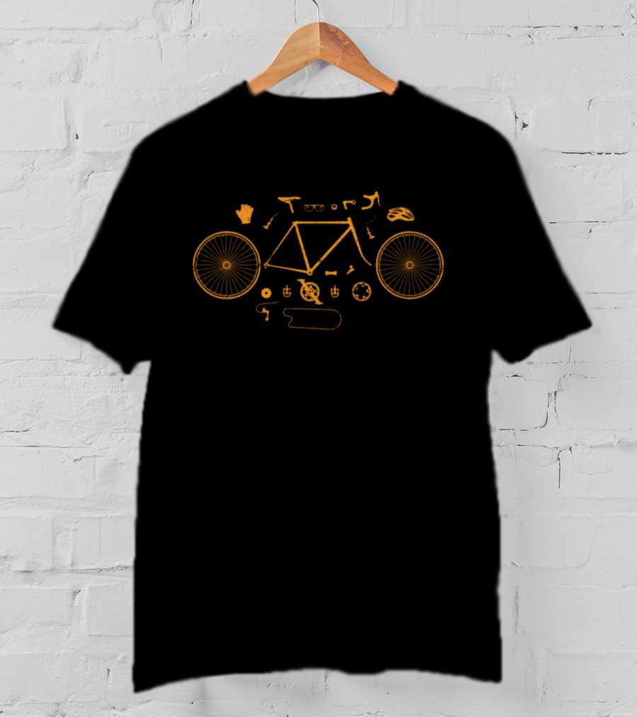Cool Bicycle Parts Frame Wheels Helmet Gloves Gear T-Shirt