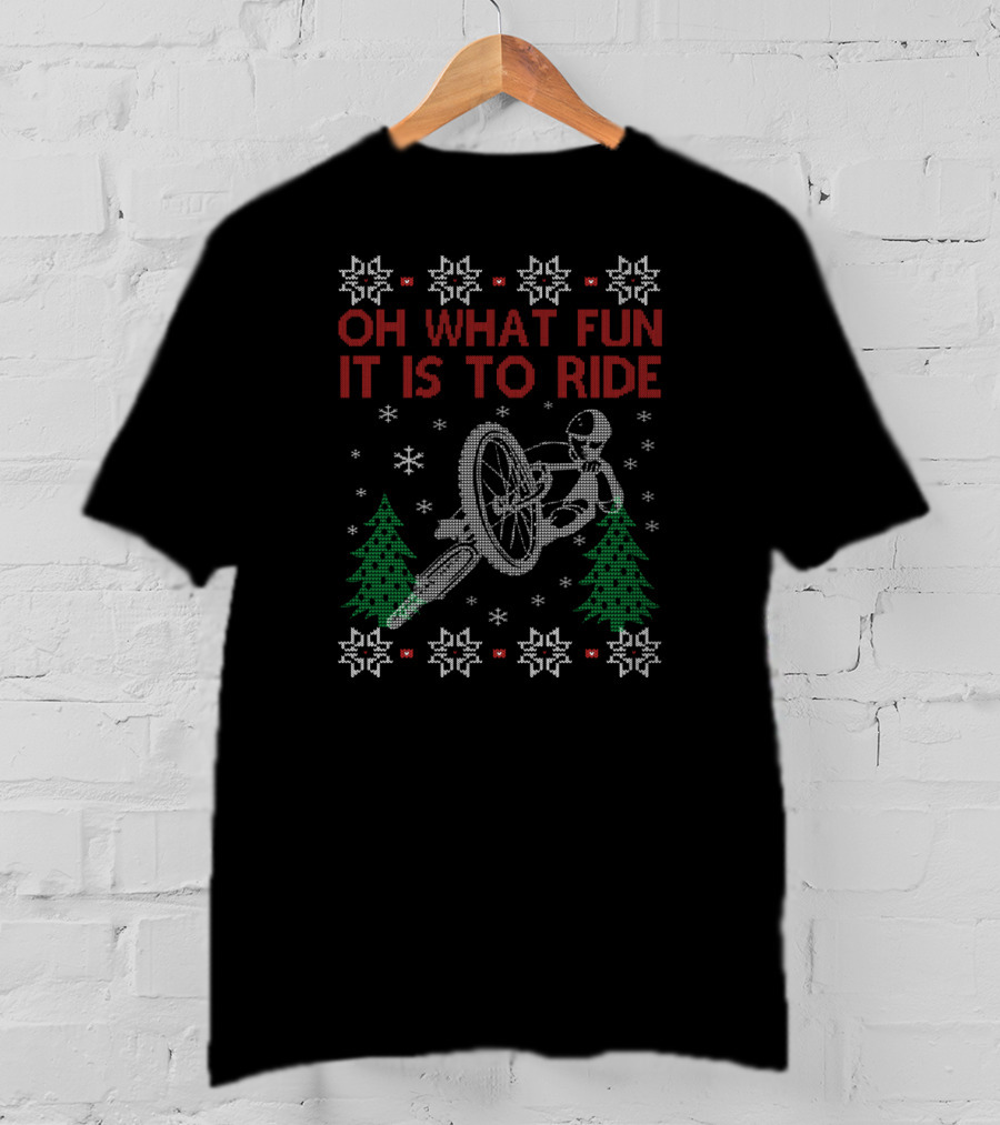 Oh What Fun It Is To Ride Cycling Christmas Snowflakes Trees T-Shirt