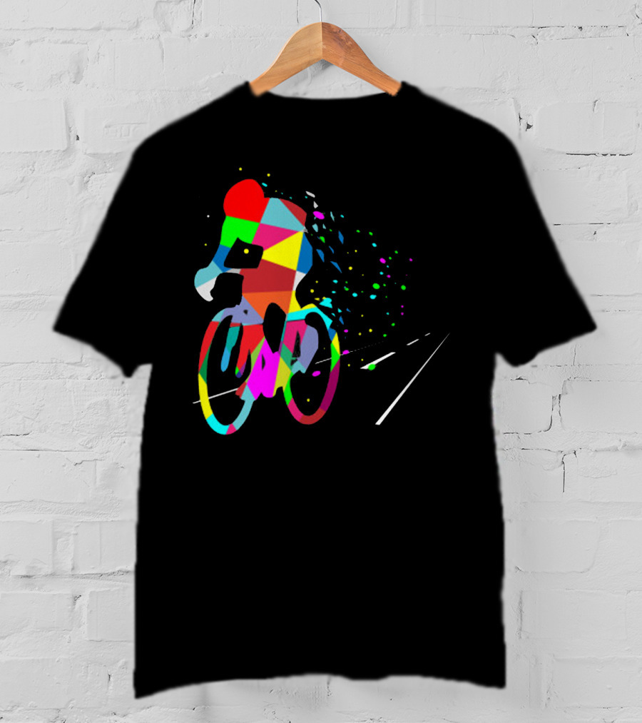 Cycling Forever Multicolor Abstract Bicyclist Road T-Shirt