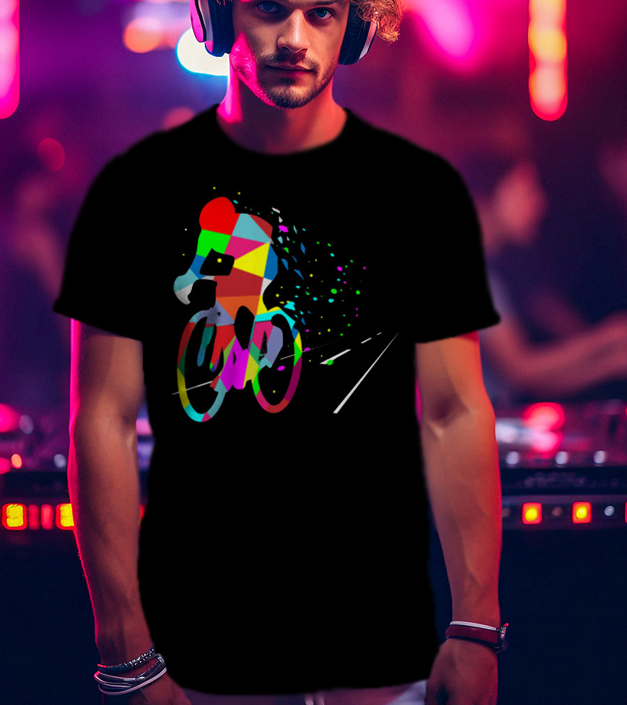 Cycling Forever Multicolor Abstract Bicyclist Road T-Shirt