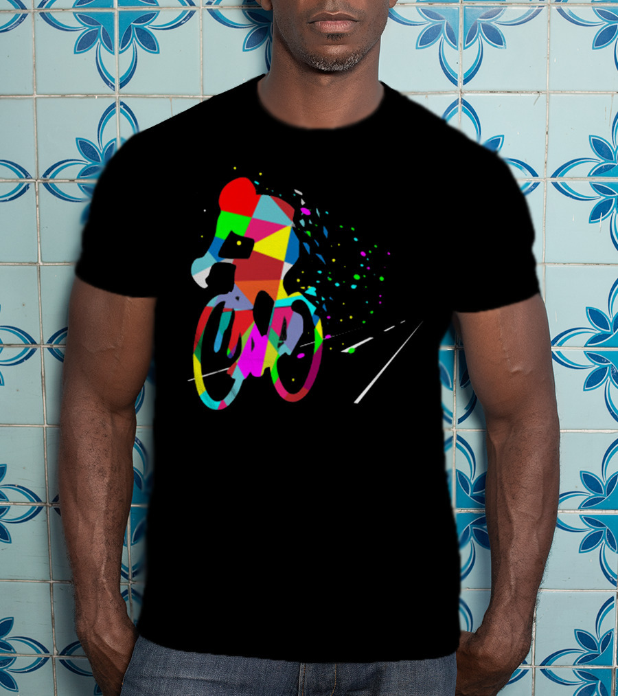 Cycling Forever Multicolor Abstract Bicyclist Road T-Shirt