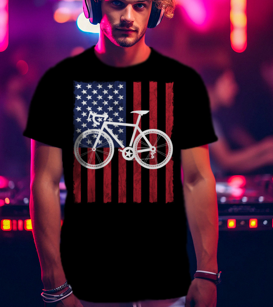 USA Flag Bicycle T-Shirt