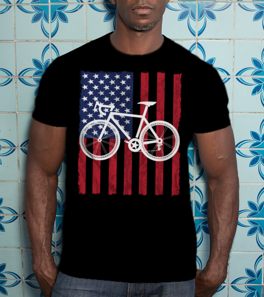 USA Flag Bicycle T-Shirt