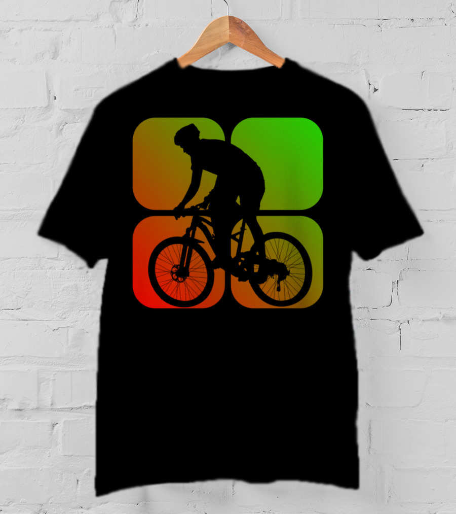 Cyclist Mountainbiker Silhouette On Gradient Quadrant Background T-Shirt
