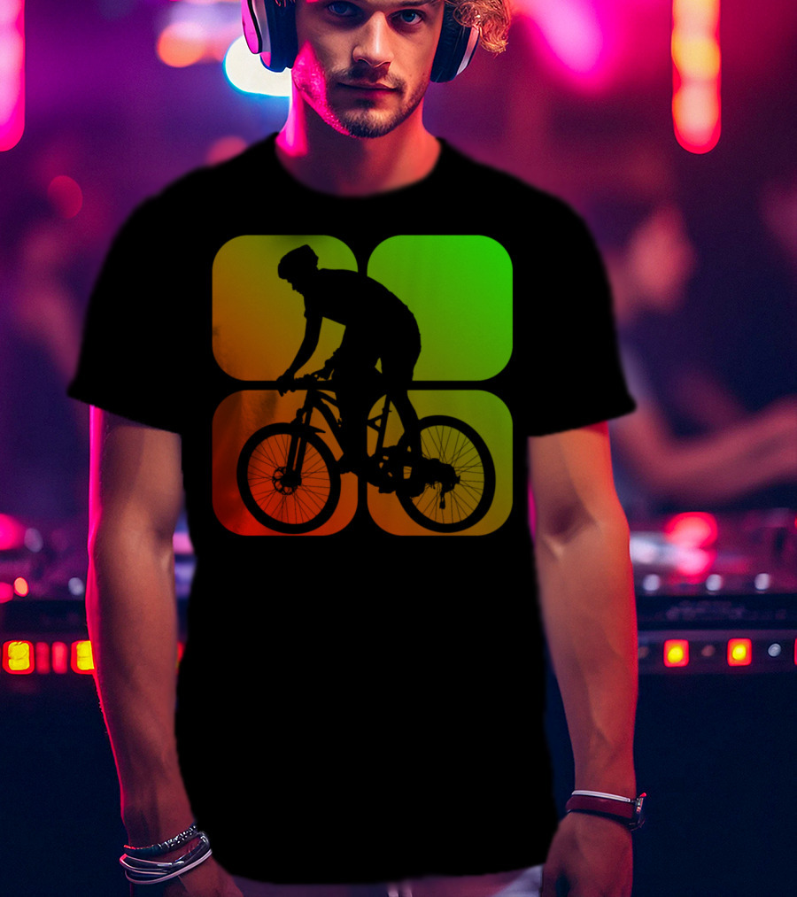 Cyclist Mountainbiker Silhouette On Gradient Quadrant Background T-Shirt