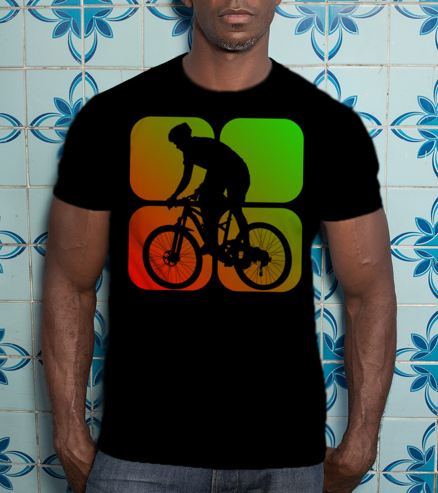 Cyclist Mountainbiker Silhouette On Gradient Quadrant Background T-Shirt