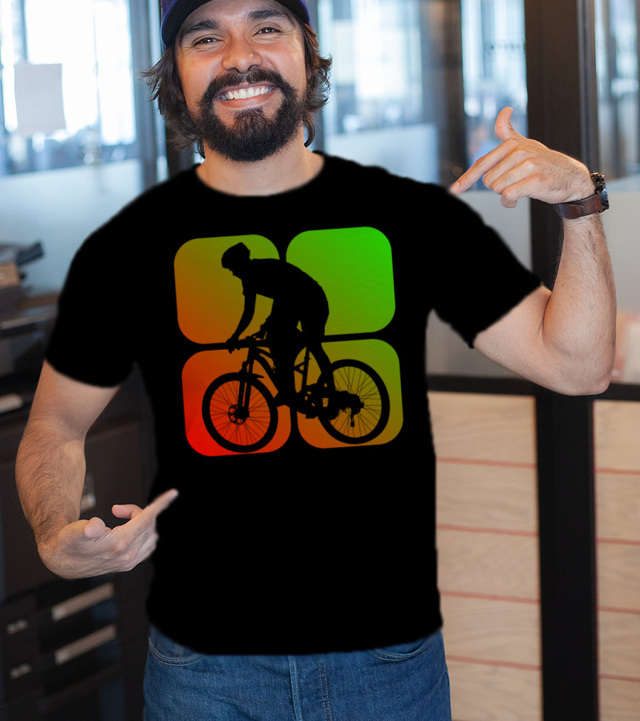 Cyclist Mountainbiker Silhouette On Gradient Quadrant Background T-Shirt