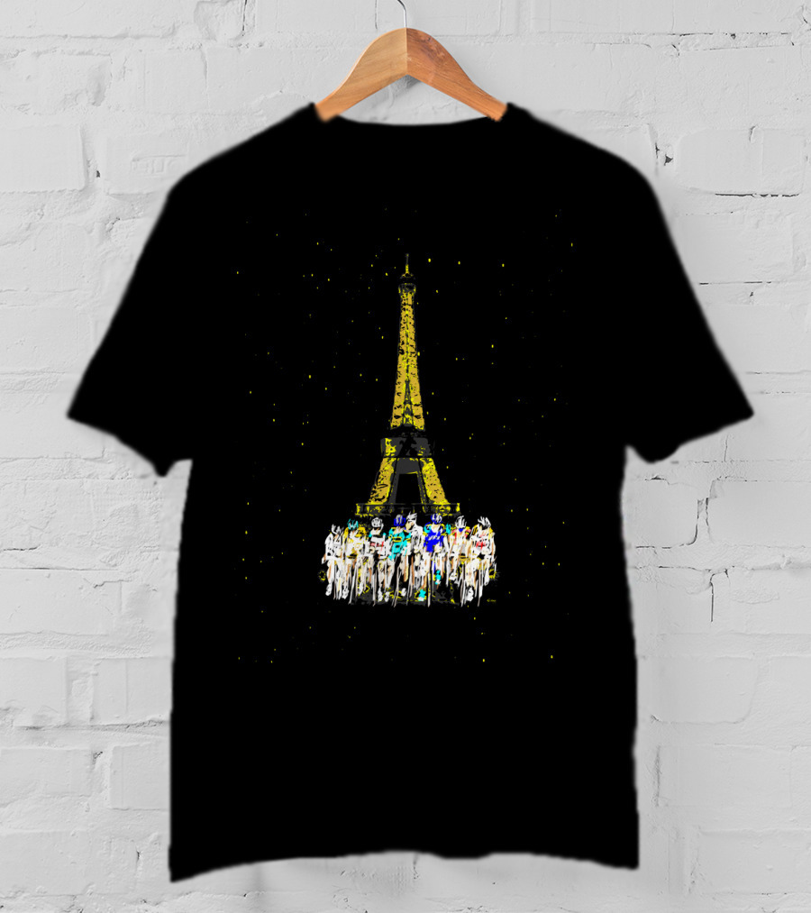 Eiffel Tower Paris Cyclists Night Scene T-Shirt