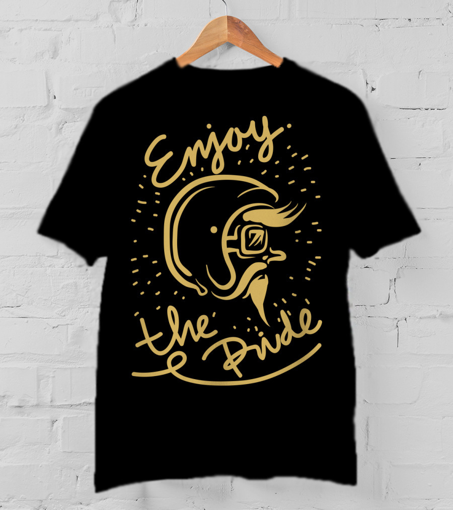 Enjoy The Ride Retro Motorcycle Helmet Illustration With Glasses And Mustache T-Shirt