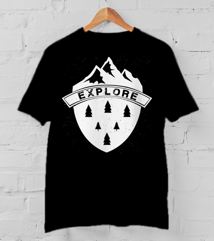 Explore The Great Outdoors Mountains Trees Badge T-Shirt