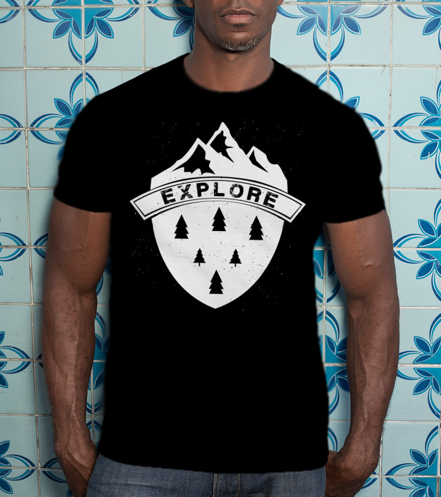 Explore The Great Outdoors Mountains Trees Badge T-Shirt