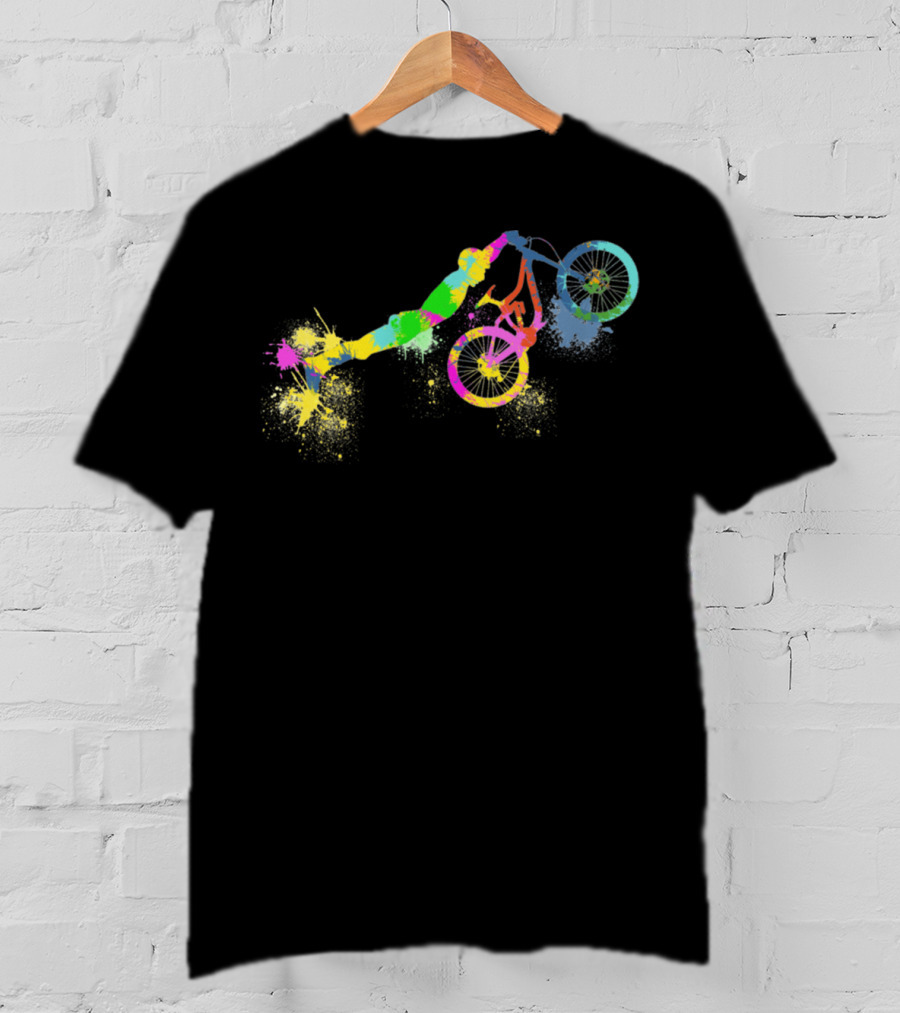 Festif Bike Colorful BMX Stunt Paint Splatter T-Shirt