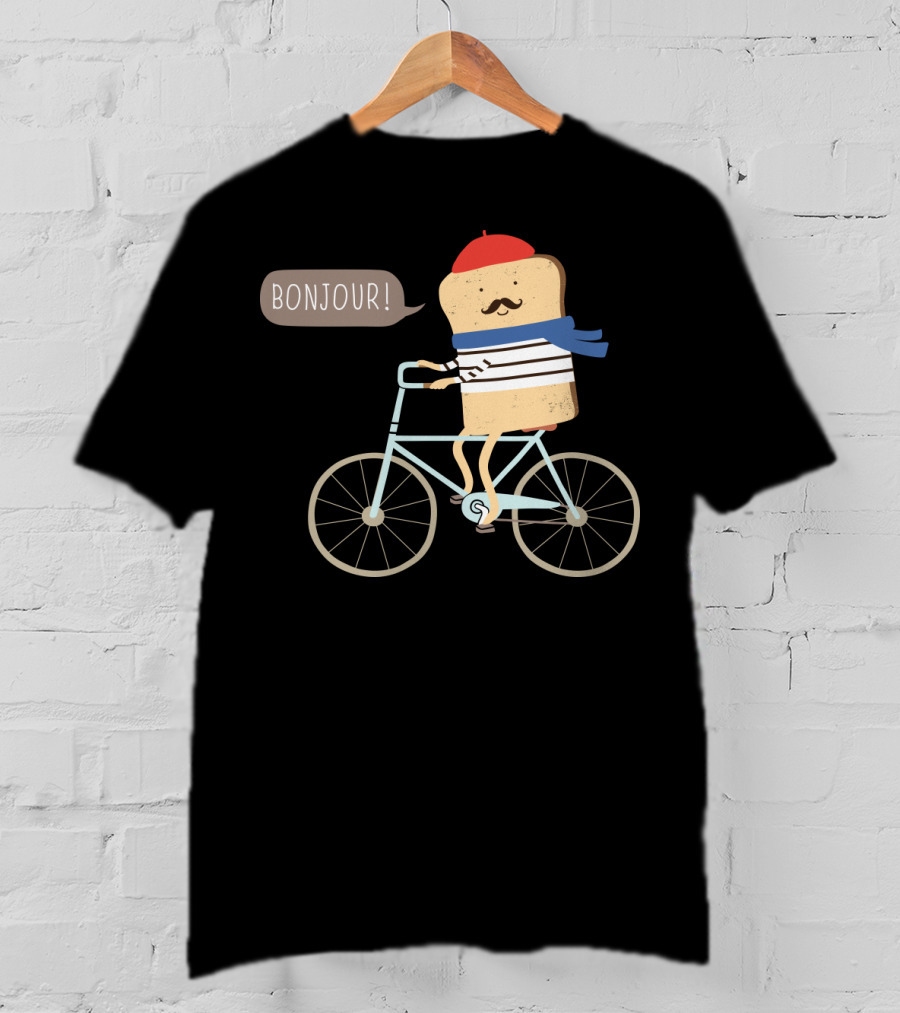 BONJOUR French Toast On Bicycle With Beret And Mustache T-Shirt
