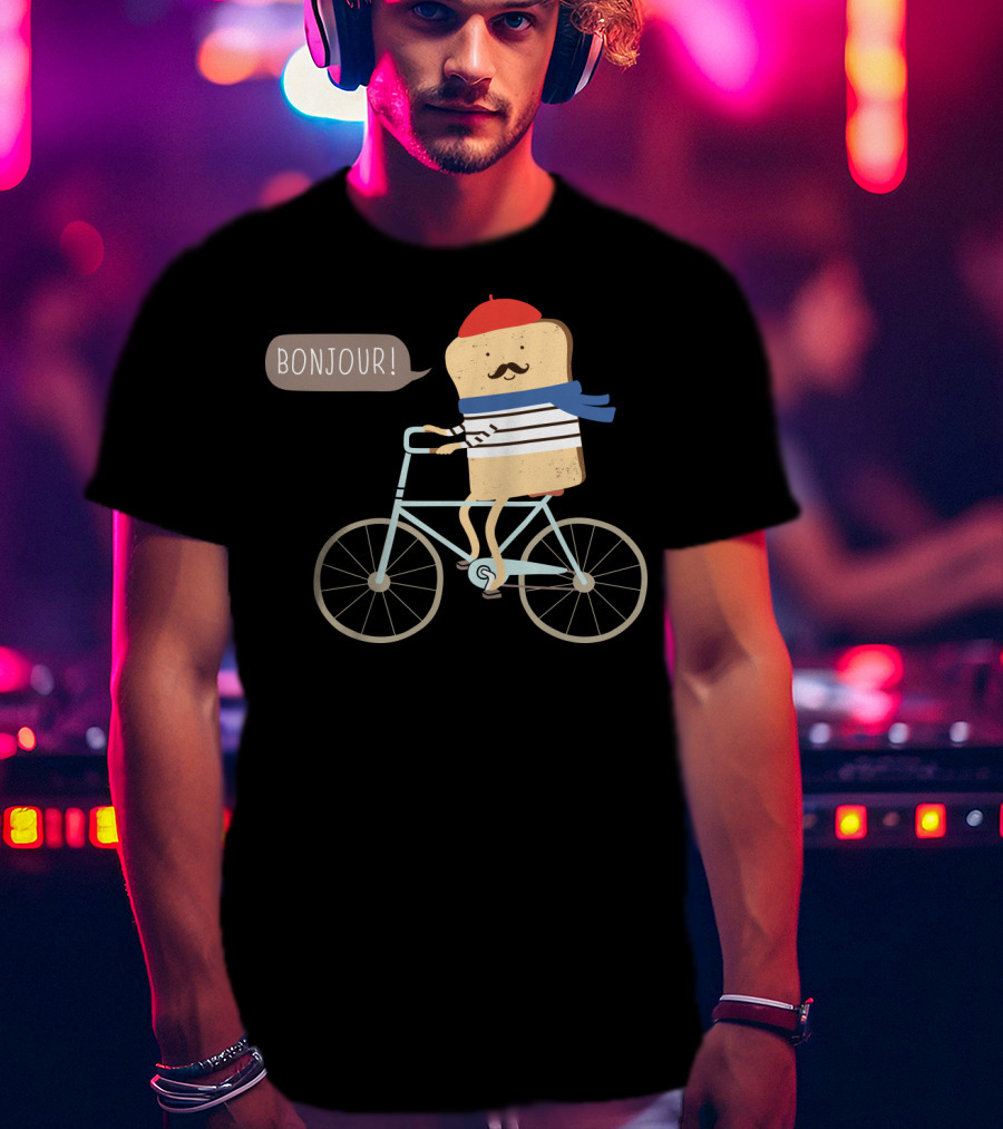 BONJOUR French Toast On Bicycle With Beret And Mustache T-Shirt