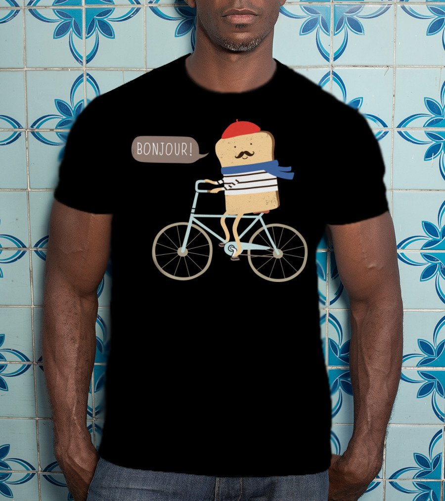 BONJOUR French Toast On Bicycle With Beret And Mustache T-Shirt