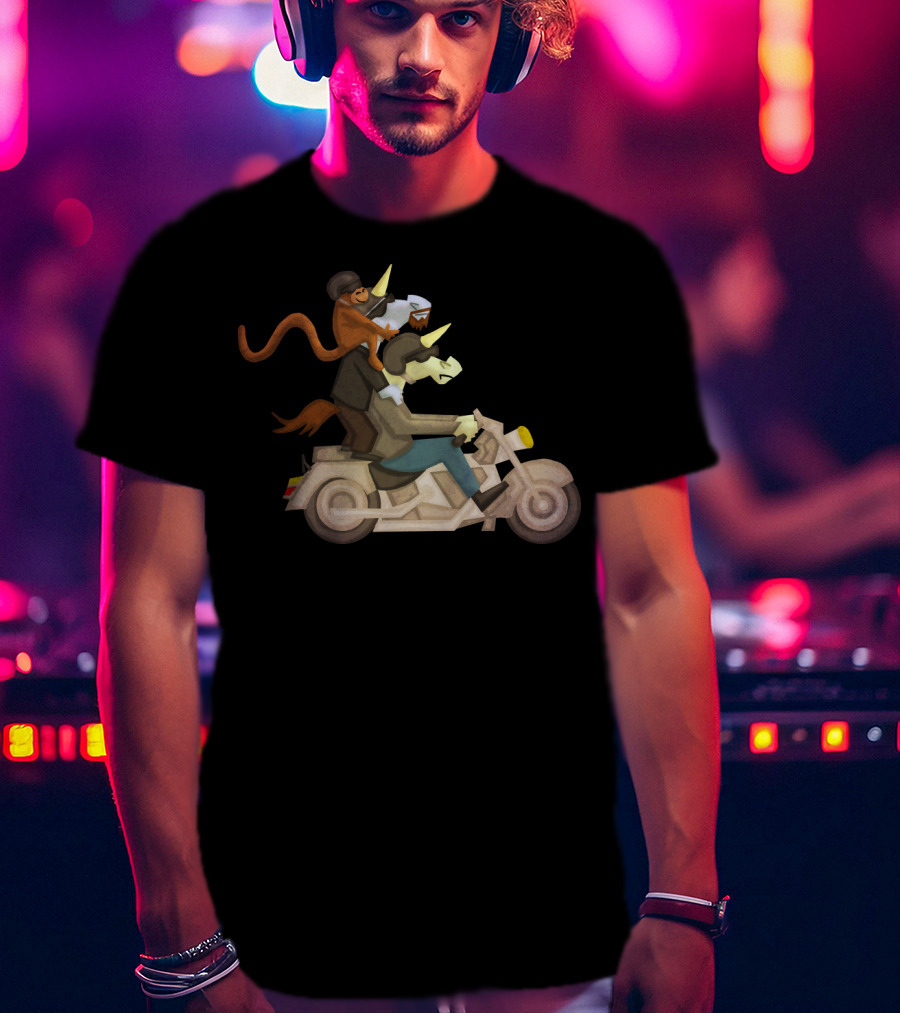 Free Ride Unicorn Monkey Motorcycle Adventure T-Shirt