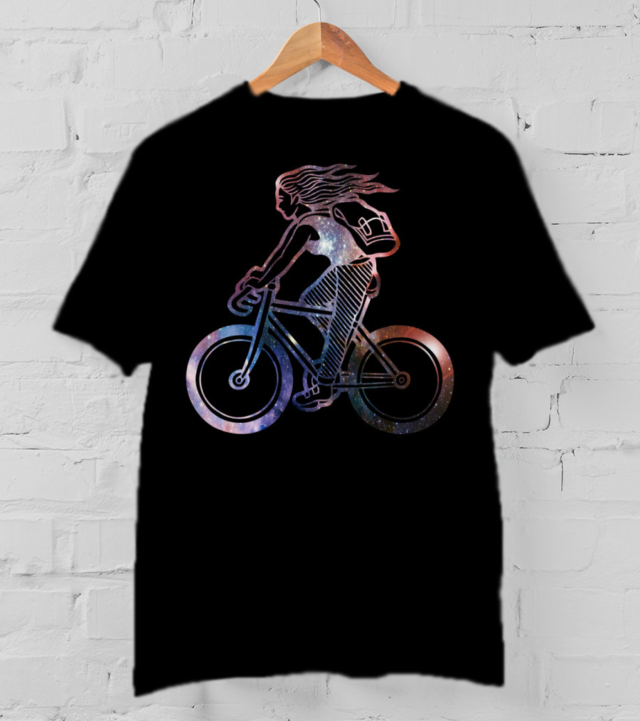 Girl Cycling Galaxy Cosmic Adventure T-Shirt