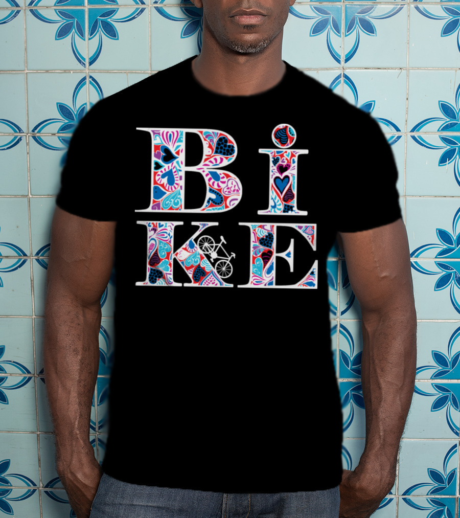Heart Pattern Bike Typography T-Shirt
