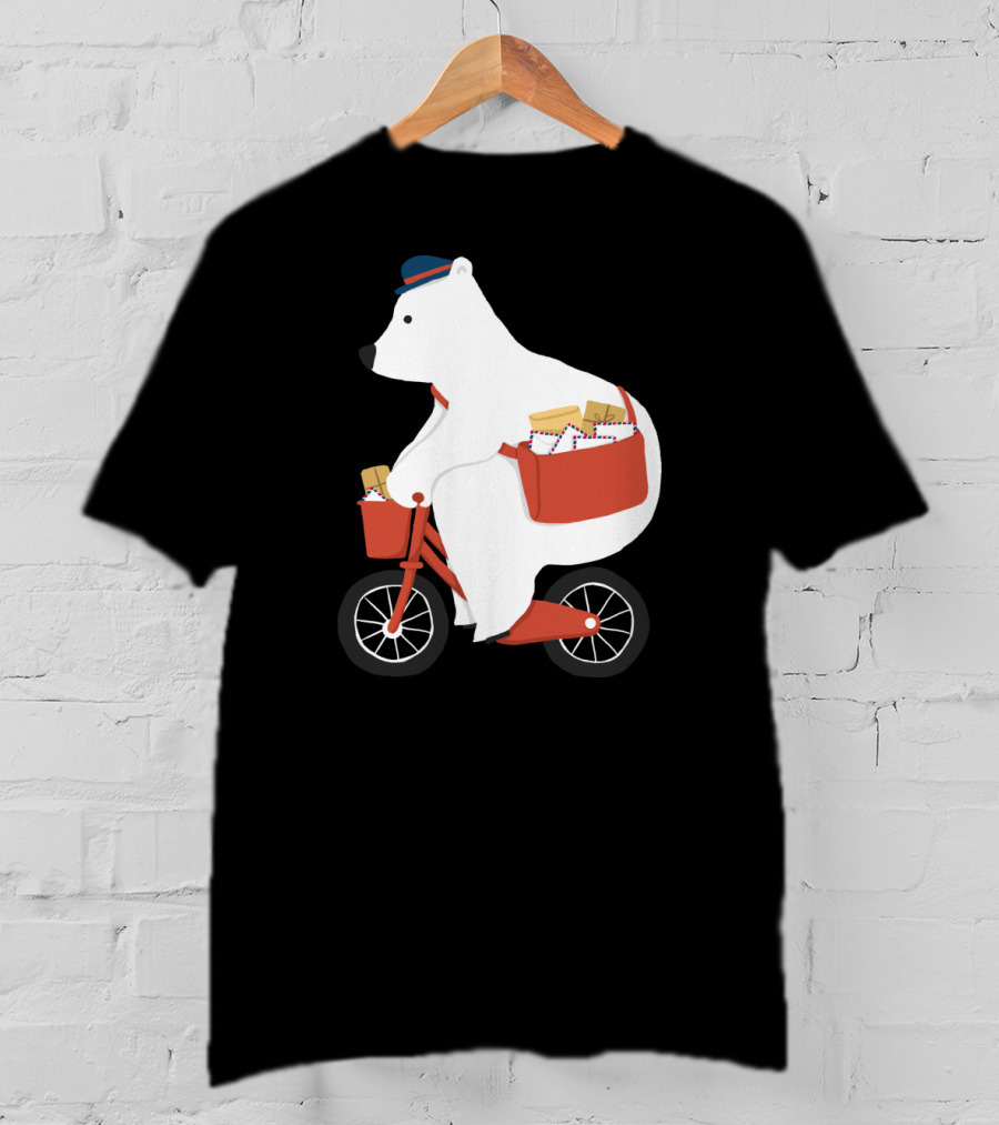 Hey Mr Postman Polar Bear Bicycle Mail Delivery T-Shirt