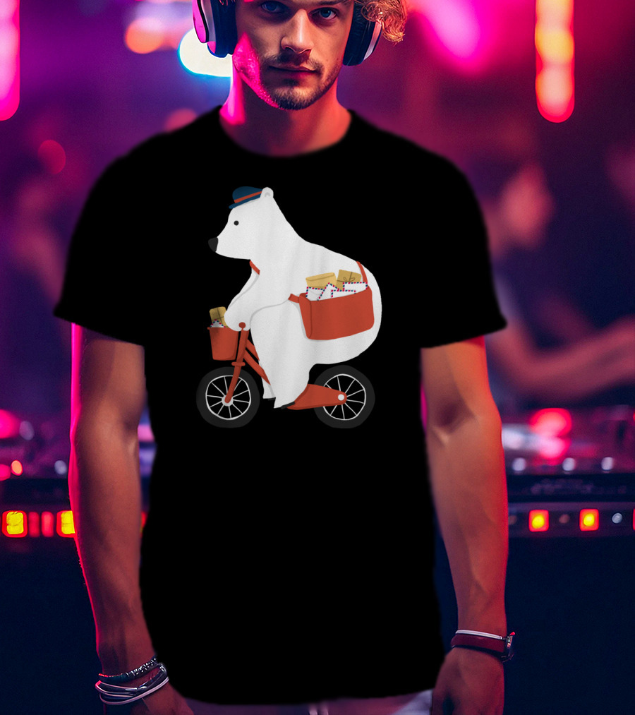 Hey Mr Postman Polar Bear Bicycle Mail Delivery T-Shirt