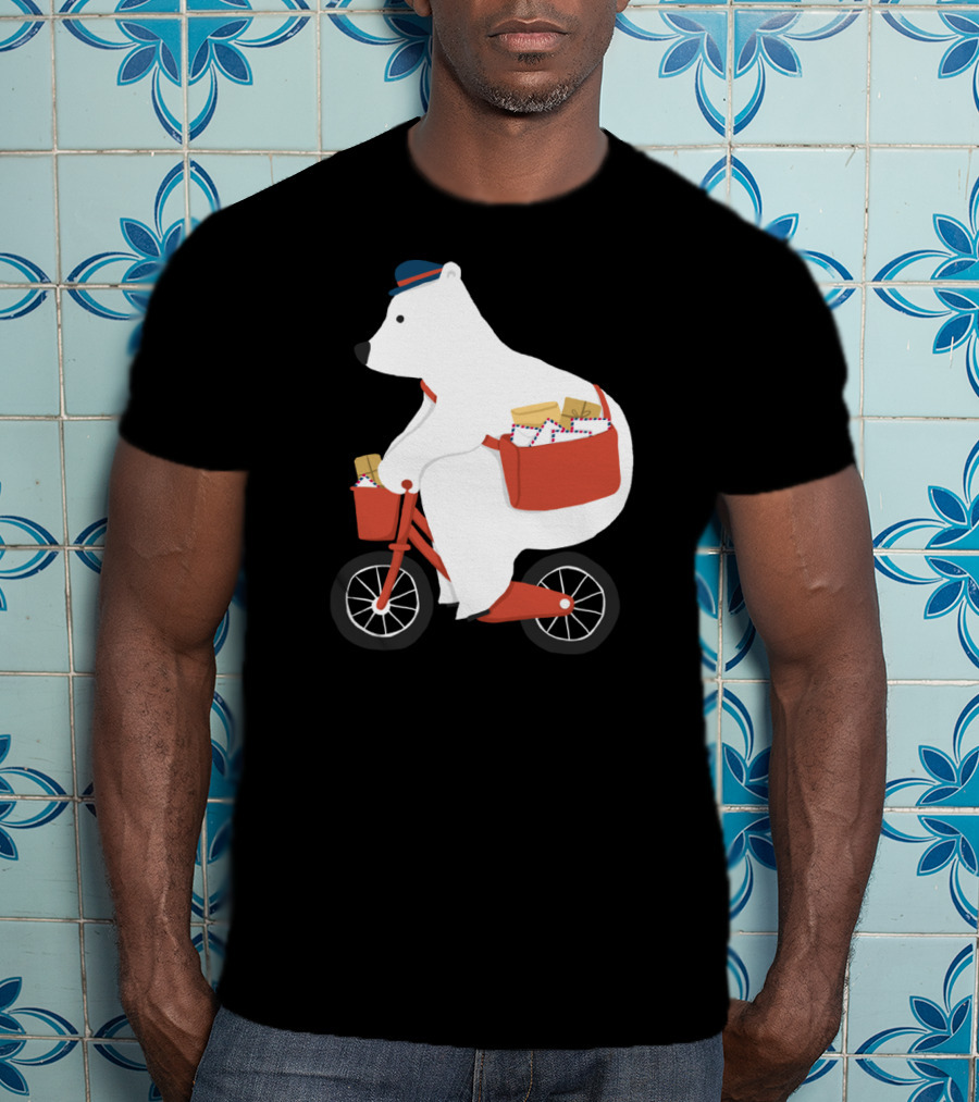 Hey Mr Postman Polar Bear Bicycle Mail Delivery T-Shirt