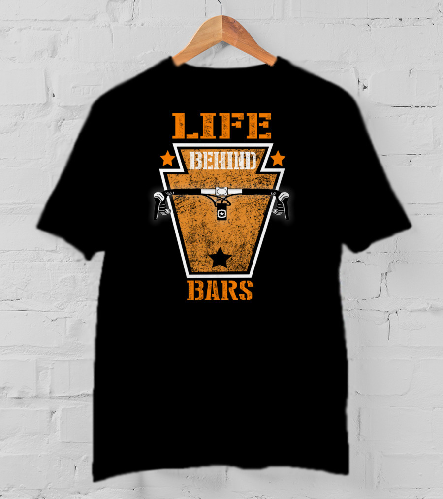 Life Behind Bars Cycling Biking Handlebar Graphic Star Emblem T-Shirt