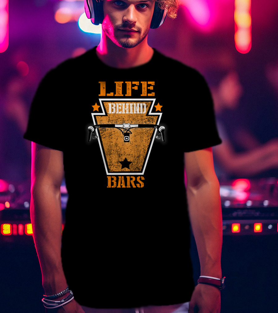 Life Behind Bars Cycling Biking Handlebar Graphic Star Emblem T-Shirt