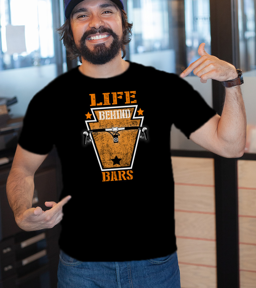 Life Behind Bars Cycling Biking Handlebar Graphic Star Emblem T-Shirt