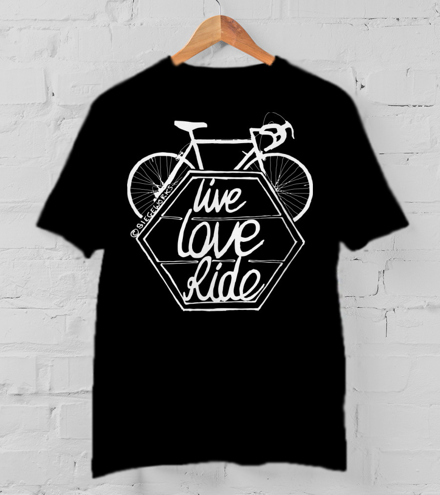 Live Love Ride Bicycle Black Hexagon Design By Siegeworks T-Shirt