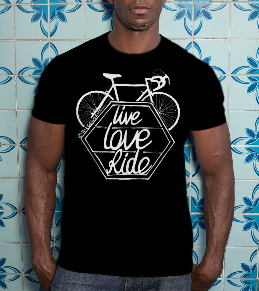 Live Love Ride Bicycle Black Hexagon Design By Siegeworks T-Shirt