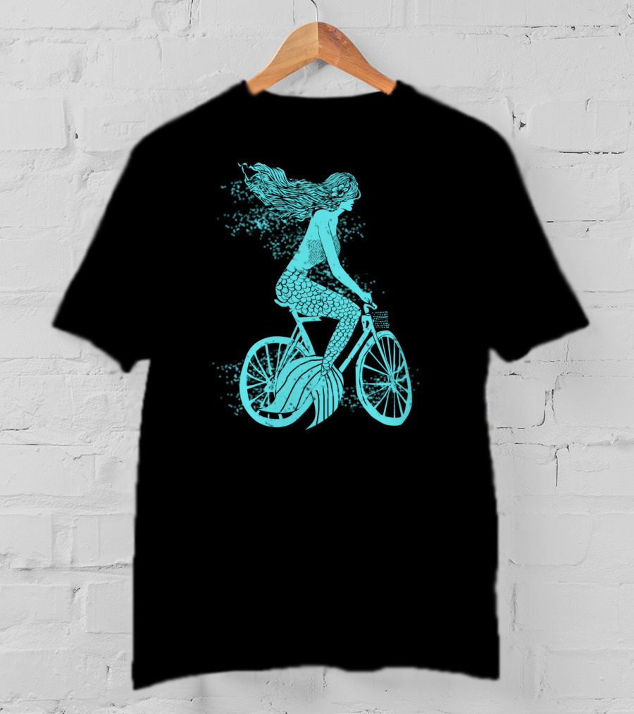 Mermaid On A Bike Ocean Ride Aqua Vision T-Shirt