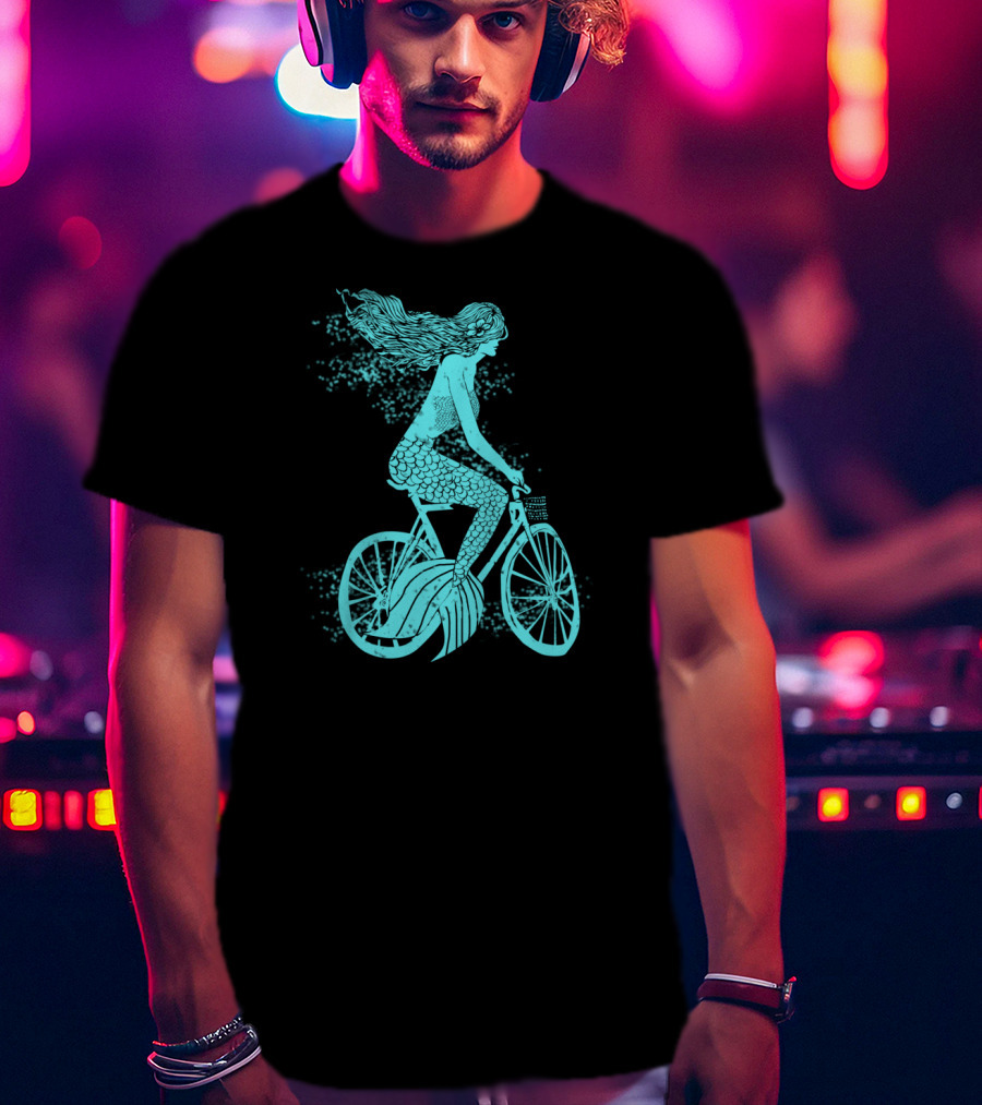 Mermaid On A Bike Ocean Ride Aqua Vision T-Shirt