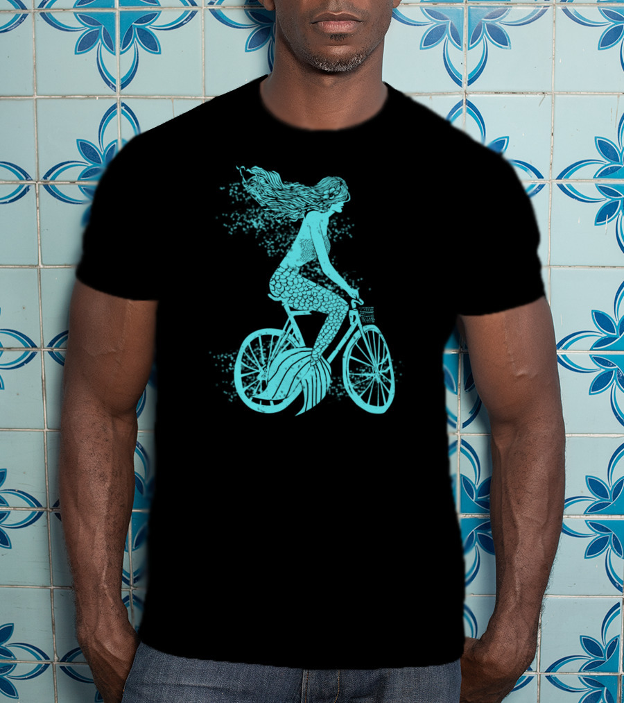 Mermaid On A Bike Ocean Ride Aqua Vision T-Shirt