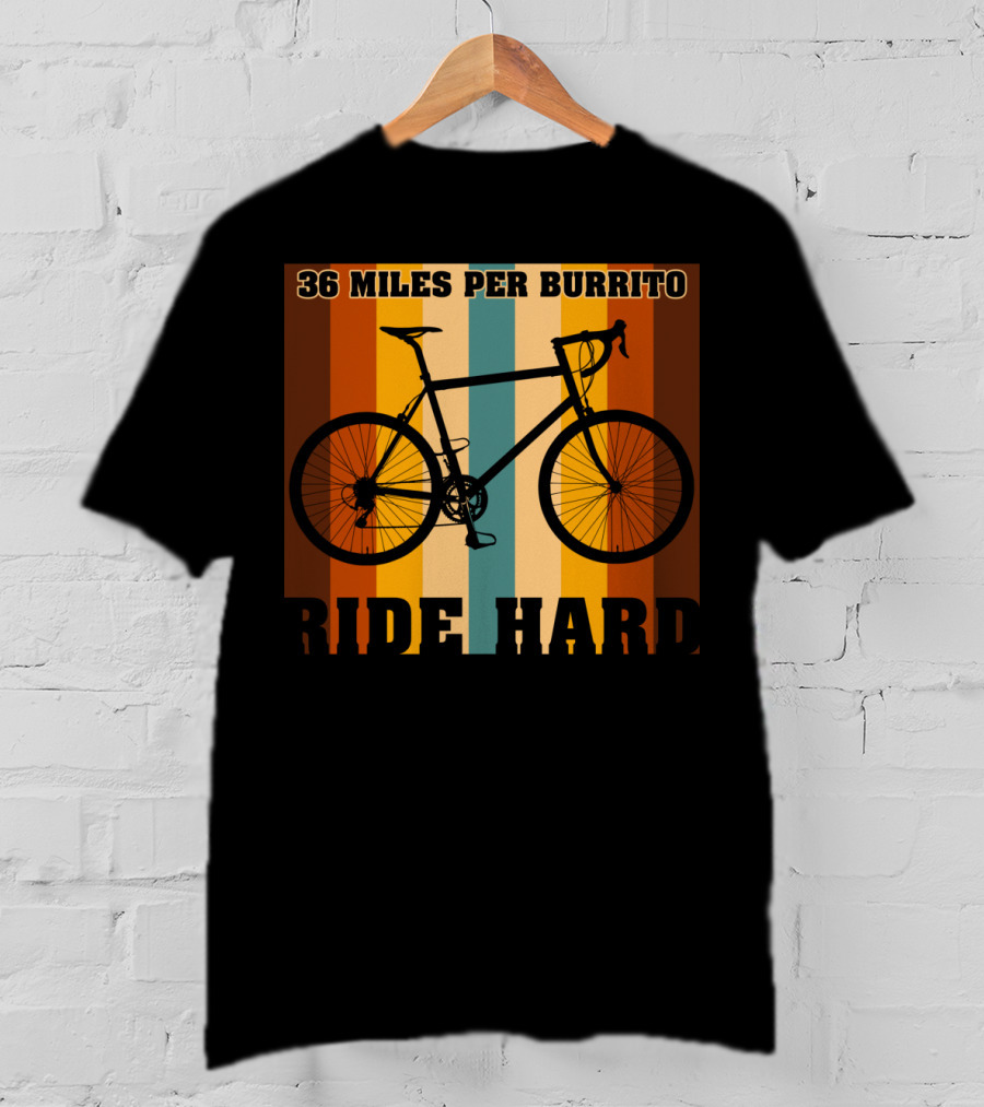 36 Miles Per Burrito Ride Hard Striped Bicycle T-Shirt