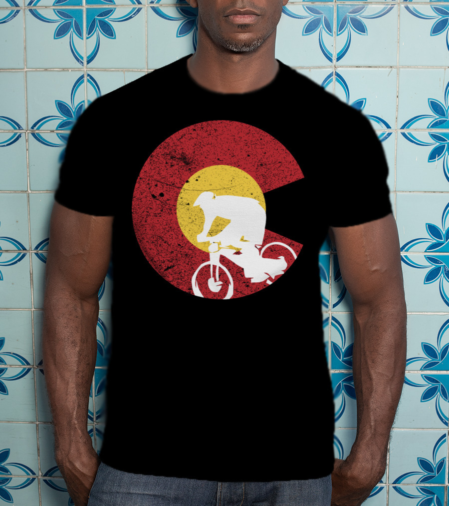 Colorado Mountain Biking Silhouette With State Flag T-Shirt