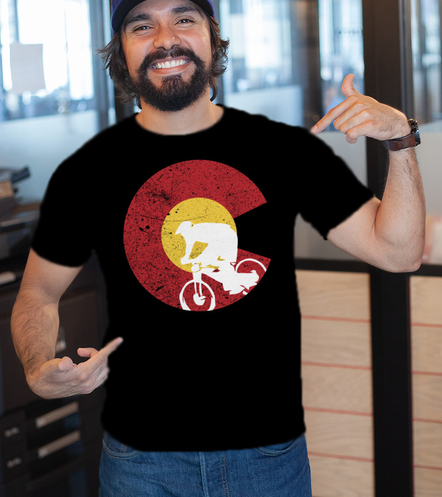 Colorado Mountain Biking Silhouette With State Flag T-Shirt